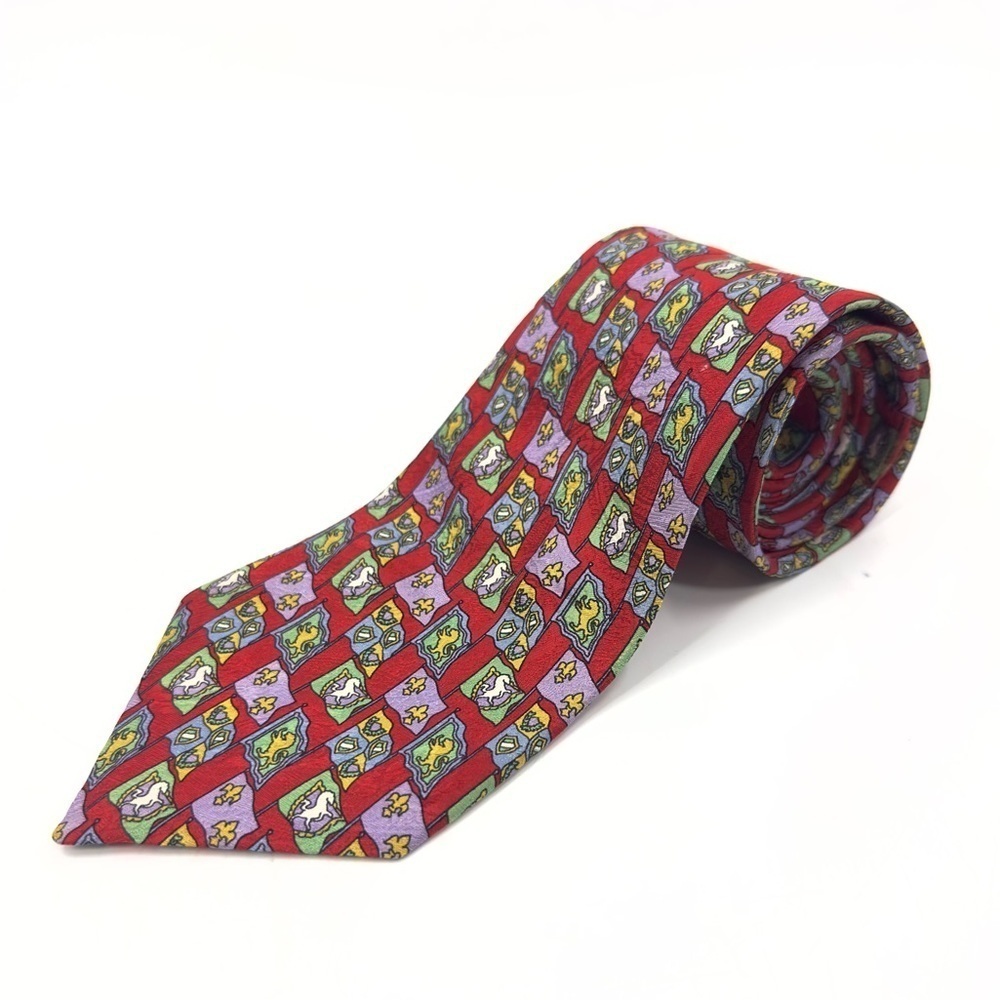 Vintage Abercrombie & Fitch Silk Tie Made in Italy Shield Crest Flag Red Multi